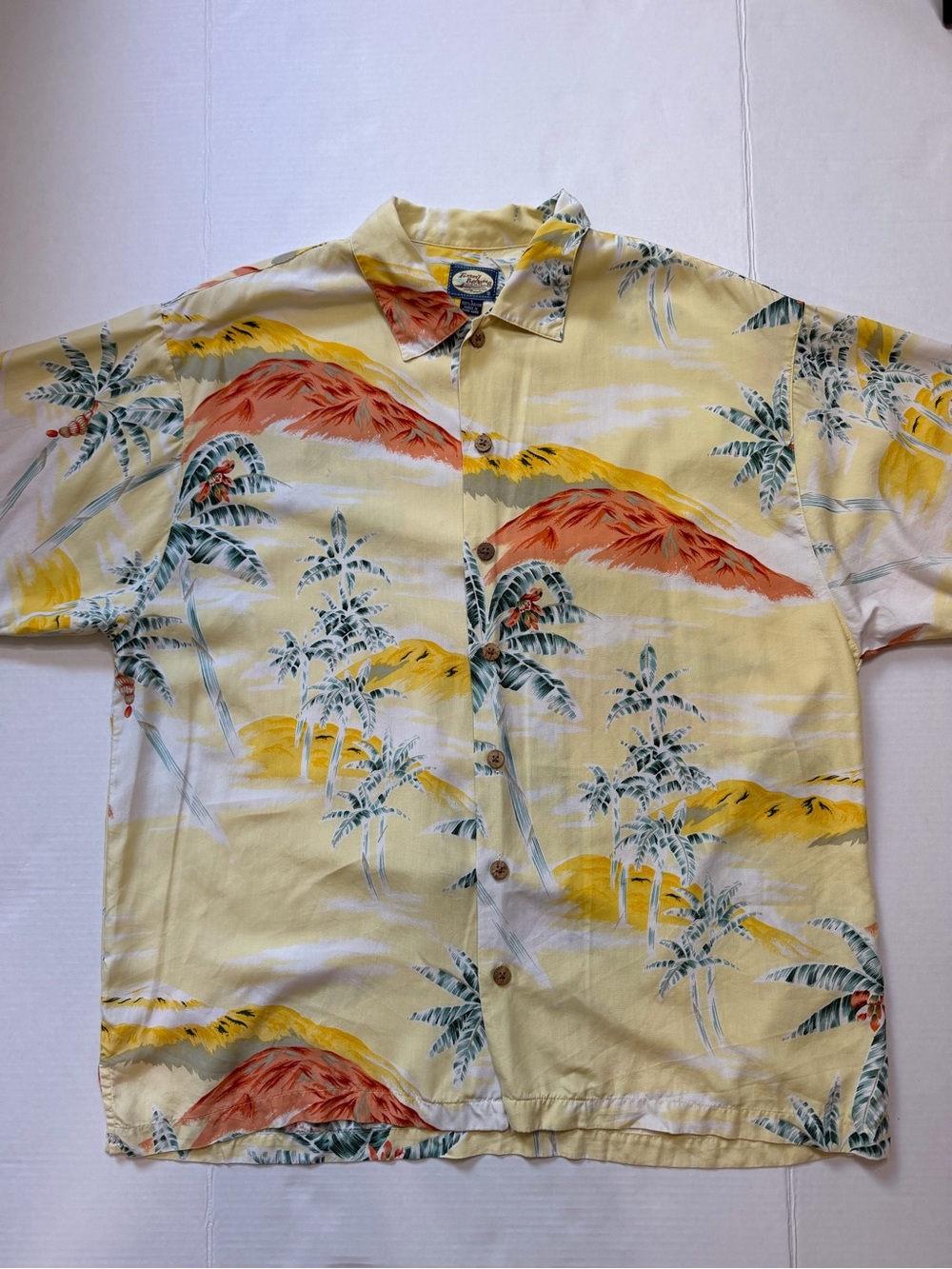Vintage Tommy Bahama Short Sleeve‎ Button Up Yellow Rayon Hawaiian Mens Large